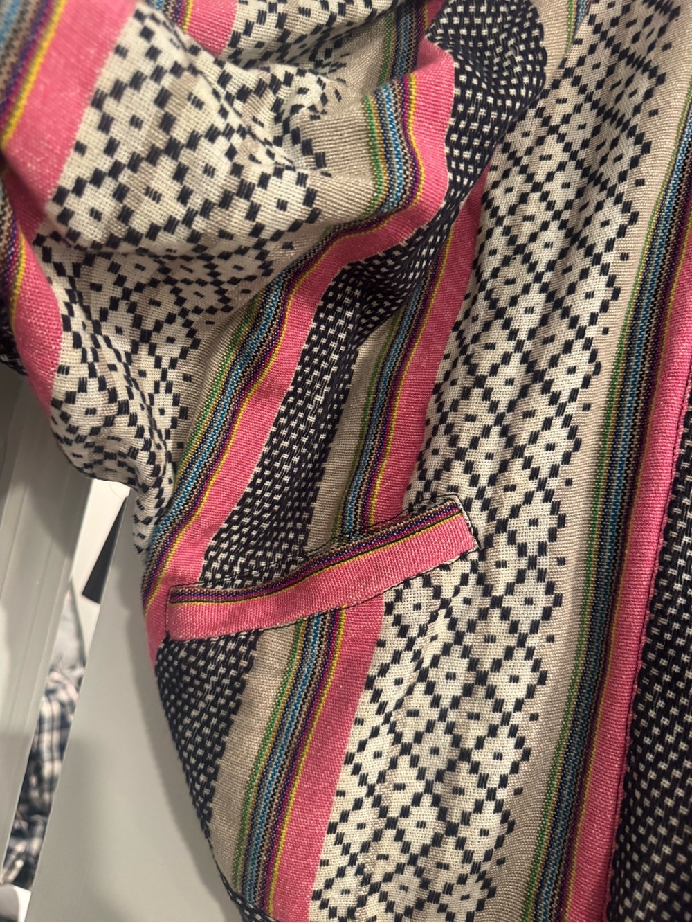 Free People Striped Open Front Bomber Jacket Pink Black Cream M/L Boho Knit - Picture 3 of 6
